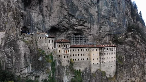 Sumela monastery Turkey aerial view Stock Footage 141757459