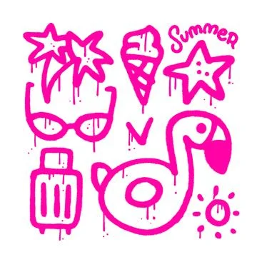 Sumer holiday elements set in simple urban graffiti style isolated on white Stock Illustration