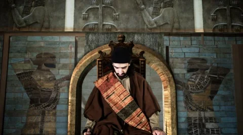 Sumerian King sitting on Throne with Sword Video stock 48711345