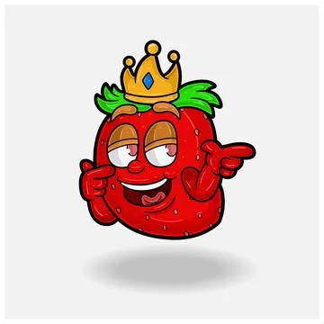 Sumg expression with Strawberry Fruit Crown Mascot Character Cartoon. Stock Illustration