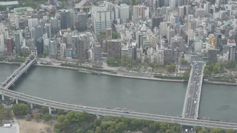 Sumida RIver and its many Bridges from Birds eye View - Sakurabashi Vídeo Stock 242417170