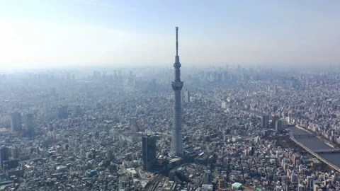 Sumida River and Tokyo Skytree: Aerial View Video stock 327616577