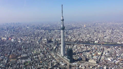 Sumida River and Tokyo Skytree: Aerial View 스톡 동영상 328132779