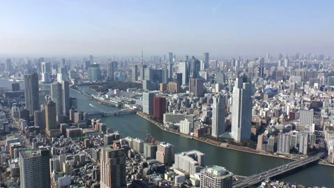Sumida River and Tokyo Tower: Aerial View Stock Footage 327615941