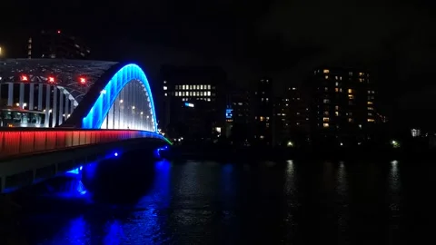 Sumida River Eitaibashi Special Lighting 2021 August Stock Footage 160269700