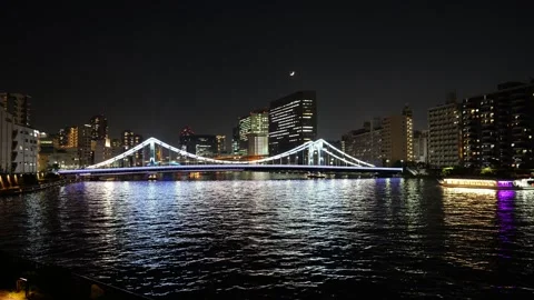 Sumida River Night View, Tokyo Japan December 2025 Stock Footage 323143851