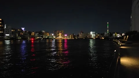 Sumida River Night View, Tokyo Japan December 2025 Stock Footage 323143856