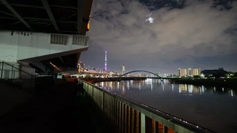 Sumida River Night View, Tokyo Japan December 2025 Stock Footage 323143951