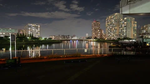 Sumida River Night View, Tokyo Japan December 2025 Stock Footage 323143952