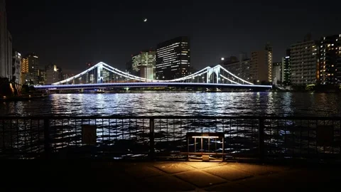 Sumida River Night View, Tokyo Japan December 2025 Stock Footage 323143953