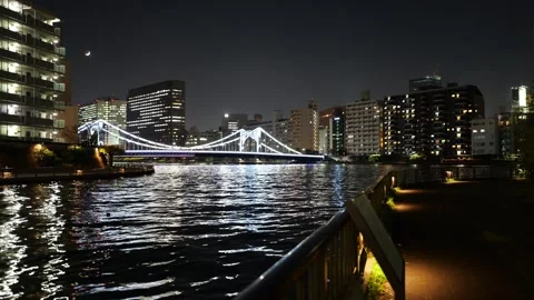 Sumida River Night View, Tokyo Japan December 2025 Stock Footage 323143976