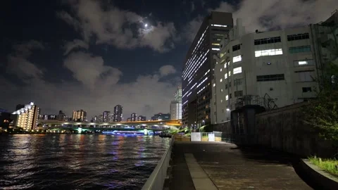 Sumida River Night View, Tokyo Japan December 2025 Stock Footage 323144030