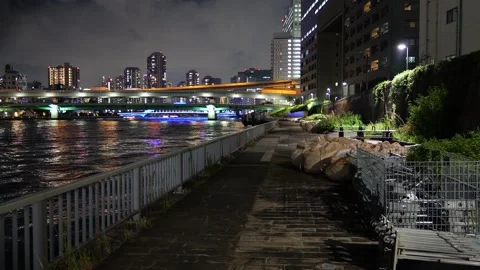 Sumida River Night View, Tokyo Japan December 2025 Stock Footage 323144032