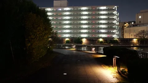 Sumida River Night View, Tokyo Japan December 2025 Stock Footage 323144039