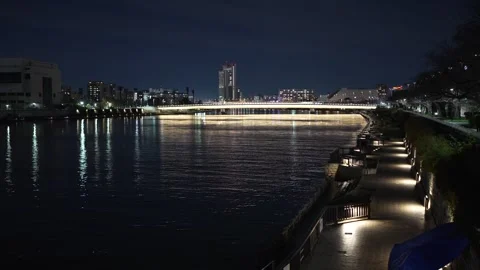 Sumida River Night View, Tokyo Japan December 2025 Stock Footage 323144069