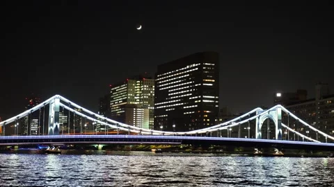 Sumida River Night View, Tokyo Japan December 2025 Stock Footage 323144113