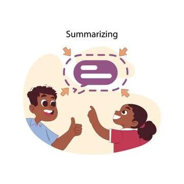 Summarizing concept. Girl learning to simplify message, while boy supports Stock Illustration