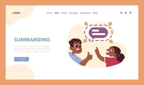 Summarizing concept. Girl learning to simplify message, while boy supports Stock Illustration