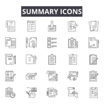 Summary line icons for web and mobile design. Editable stroke signs. Summary Stock Illustration