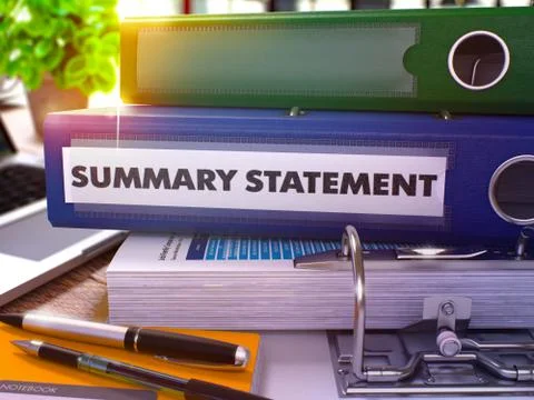 Summary Statement on Blue Office Folder. Toned Image 스톡 일러스트
