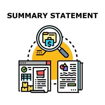 Summary statement presenting financial data analysis report Stock Illustration