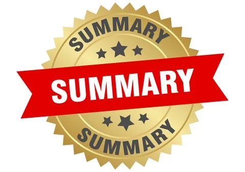 Summary. summary round red and gold label isolated on transparent background Stock Illustration