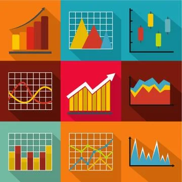 Summary table icons set, flat style Illustrazione stock
