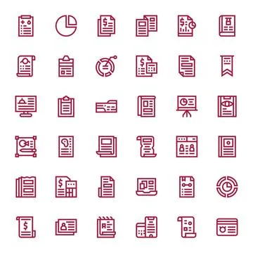 Summary Vector Icon Collection featuring 36 Editable 64x64 Bold Line Designs Stock Illustration