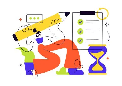 Summary Vector Illustration Featuring Business Report Analysis, Project Ove.. Ilustração Stock