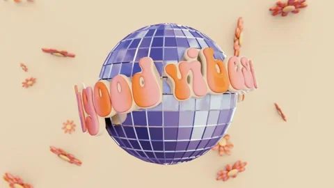 Summer 3D horizontal backgrounds falling flower sparse daisy hippie disco ball Video stock 310057677