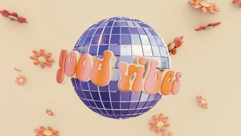 Summer 3D horizontal backgrounds falling flower sparse daisy hippie disco ball Stock Illustration