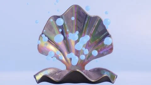 Summer 3D horizontal backgrounds shell pearl bubbles oyster sale discount mockup Illustrazione stock