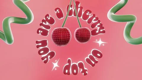 Summer 3D horizontal render image cherry disco ball infographic greeting card 스톡 일러스트
