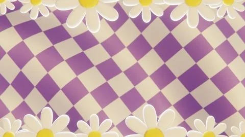 Summer 3D horizontal render wallpaper flower daisy checkers textured pattern Stock Illustration