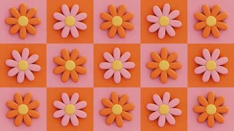 Summer 3d horizontal render wallpaper flower happy positive daisy checkers 스톡 일러스트