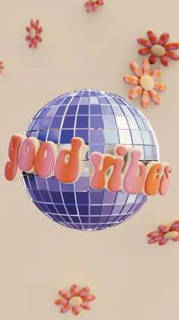 Summer 3D vertical backgrounds falling flower sparse daisy hippie disco ball Stock Illustration