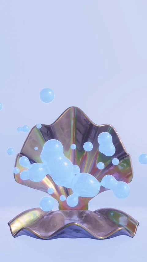Summer 3D vertical backgrounds loop animation shell pearl bubbles oyster sale Stock Footage 312404160