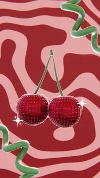 Summer 3D vertical image render cherry disco ball groovy stripes waves texture 스톡 일러스트