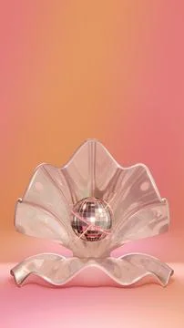 Summer 3D vertical image render shell pearl gem disco ball beach ocean 1970s Illustrazione stock