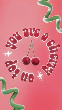Summer 3D vertical render image cherry disco ball infographic text greeting card 스톡 일러스트