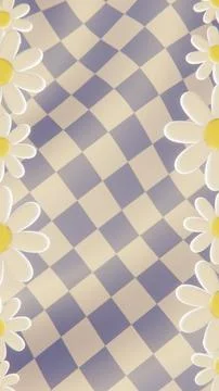 Summer 3D vertical render wallpaper flower daisy checkers textured pattern Stock Illustration