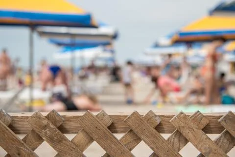 Summer abstract background with copy space for text, people on the beach Fotos Stock