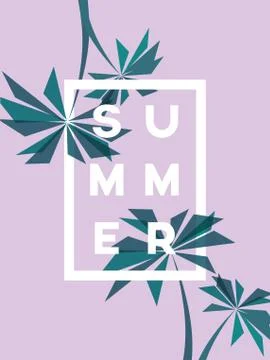 Summer abstract poster illustration with creative typography and palm trees Stock Illustration