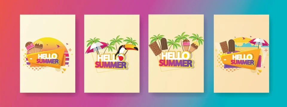Summer abstract poster set. Stock Illustration