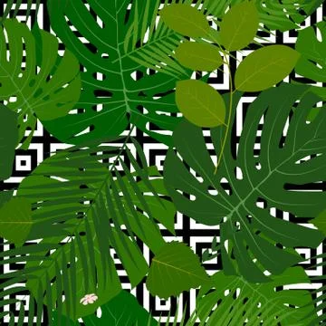 Summer Abstract Seamless Pattern Background with Palm Leaves. Vector Illustrazione stock