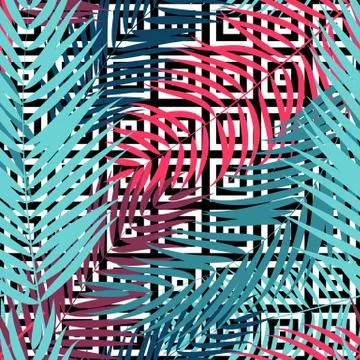 Summer Abstract Seamless Pattern Background with Palm Leaves. Vector Stock Illustration