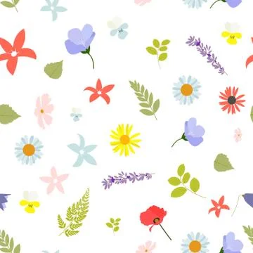Summer Abstract Seamless Pattern Background with Leaves and Flowers. Vector 스톡 일러스트