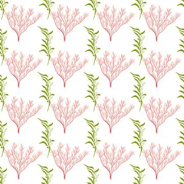 Summer abstract seamless pattern of marine plants. Illustrazione stock