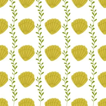 Summer abstract seamless pattern of marine plants. Illustrazione stock