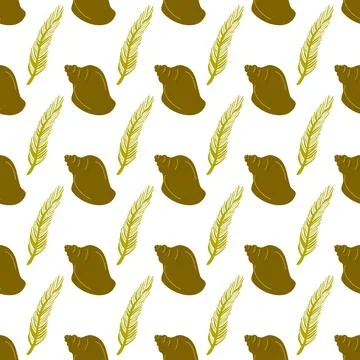 Summer abstract seamless pattern of marine plants. Stock Illustration